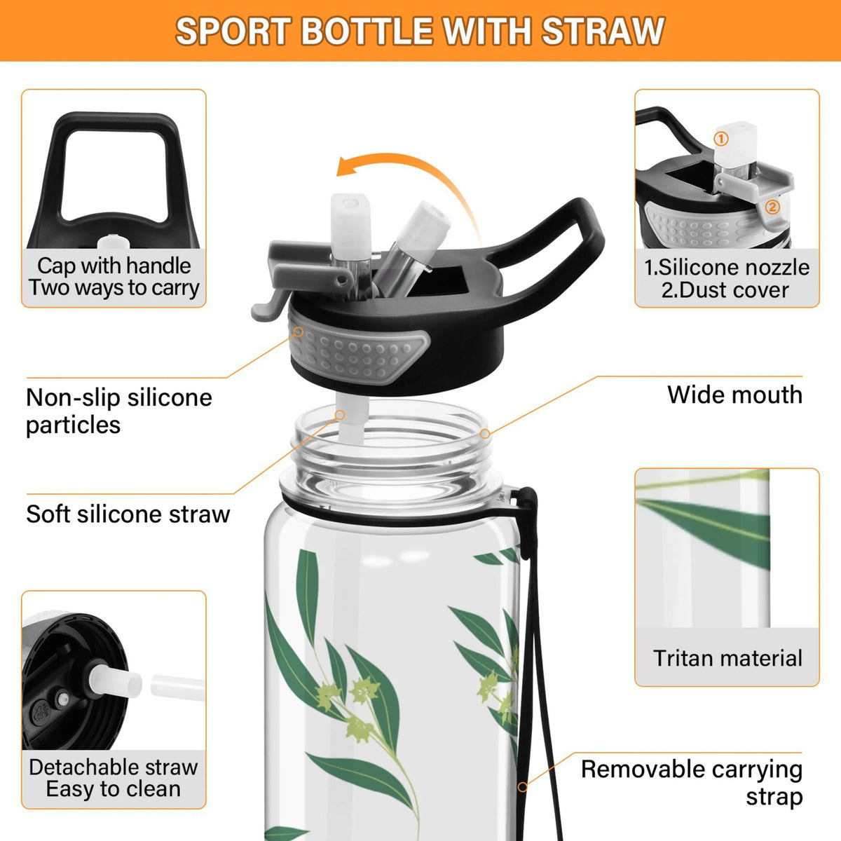 32oz Tritan Leakproof Water Bottle with Straw F6820