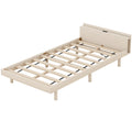 White Washed Wood Twin Size Platform Bed with Storage Headboard and USB Charging Port U920161