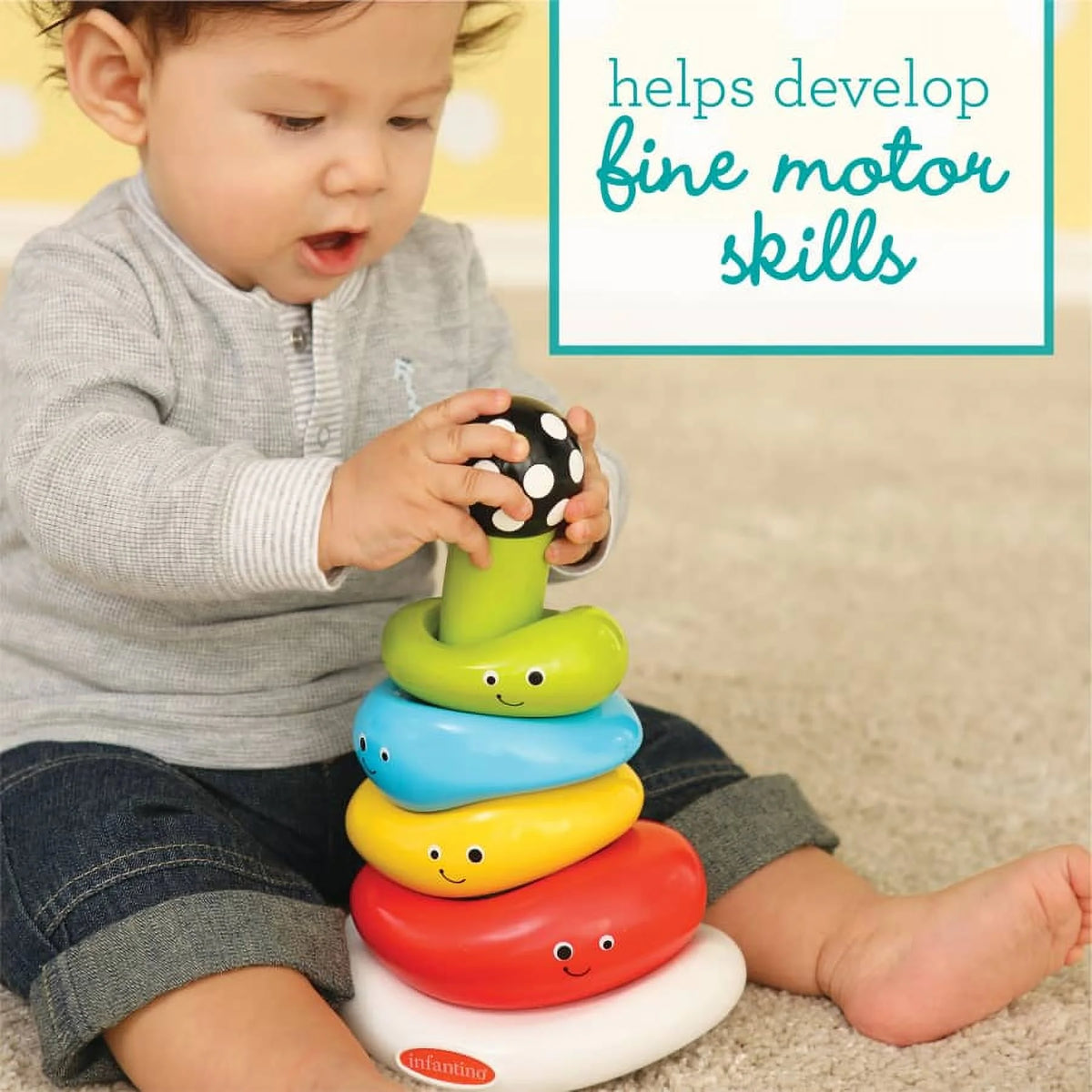 Multicolor 7-Piece Ring Stacking Toy with Rocking Base W52972