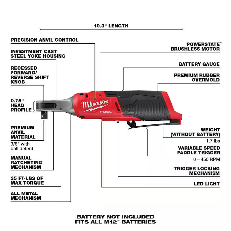 12-Volt Lithium-Ion Brushless Cordless 3/8 in. Ratchet with 2.5 Ah Battery Pack A1593