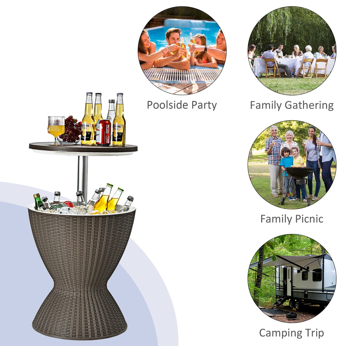 8 Gallon 3 in 1 Patio Rattan Cooler Bar Table Brown Z550762