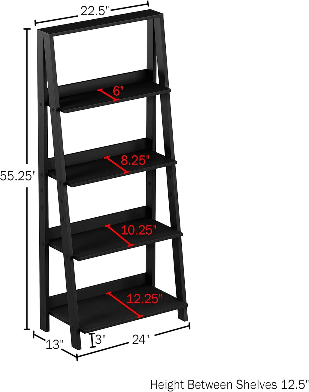 Black 4-Tier Wooden Ladder Bookshelf D2623