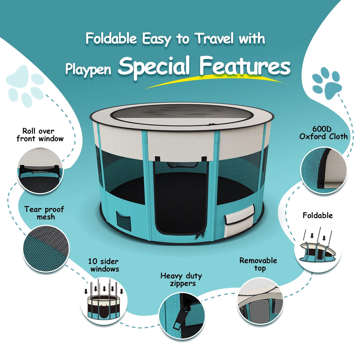 Large Foldable Pet Playpen with Carrying Case T834