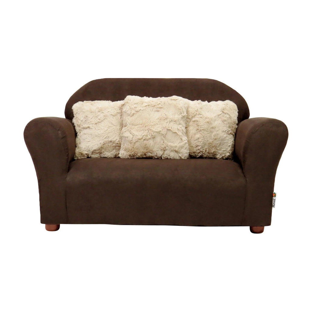 Brown Plush Kids Sofa with Accent Pillows J953