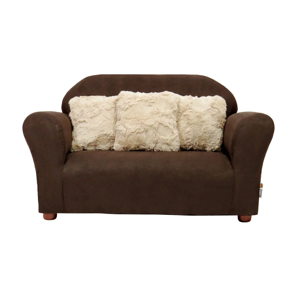 Brown Plush Kids Sofa with Accent Pillows J953