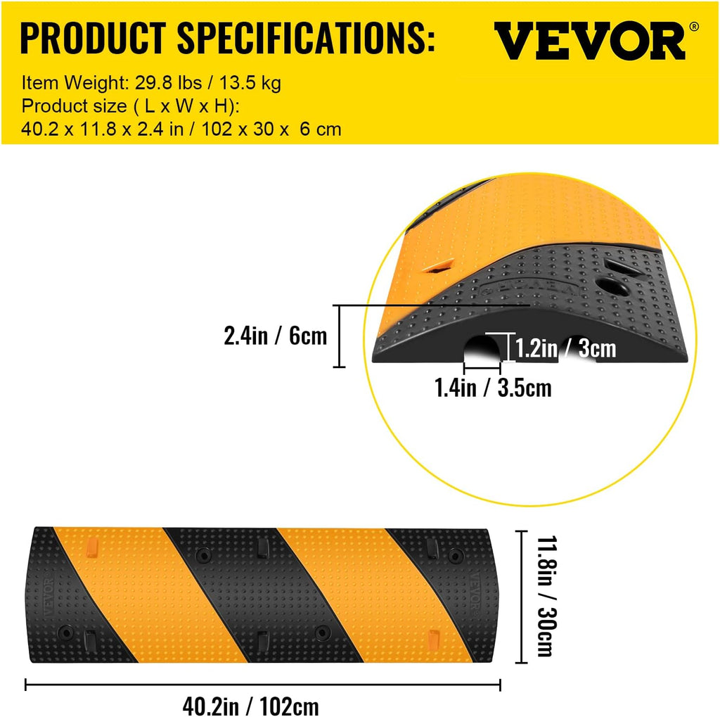 Rubber Speed Bump, 2 Channel, 40 Long, 22000 LBS Load Capacity, Pack of 2 W478848