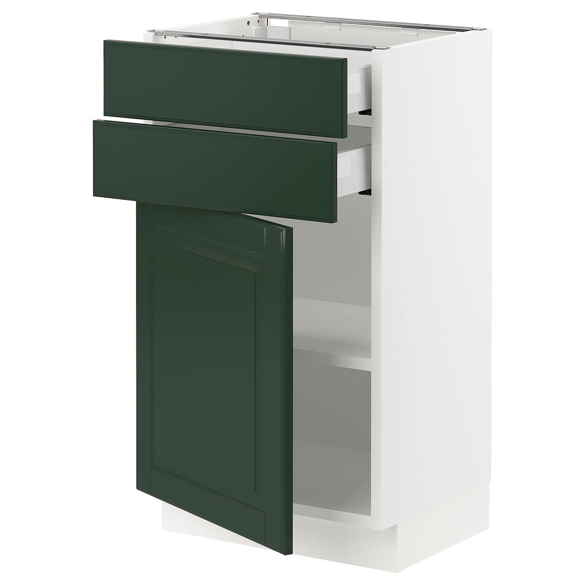 White Bodbyn Dark Green Base Cabinet with Door and 2 Drawers K7199