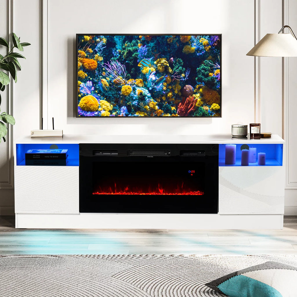 Black TV Stand with 36 Electric Fireplace D258