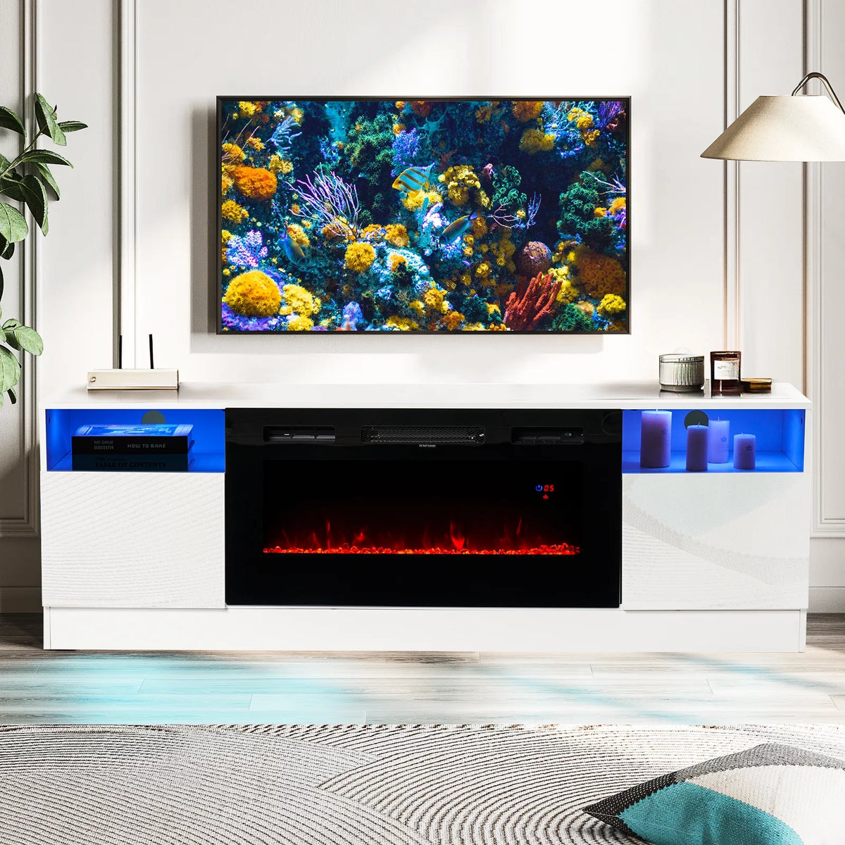 Black TV Stand with 36 Electric Fireplace D258