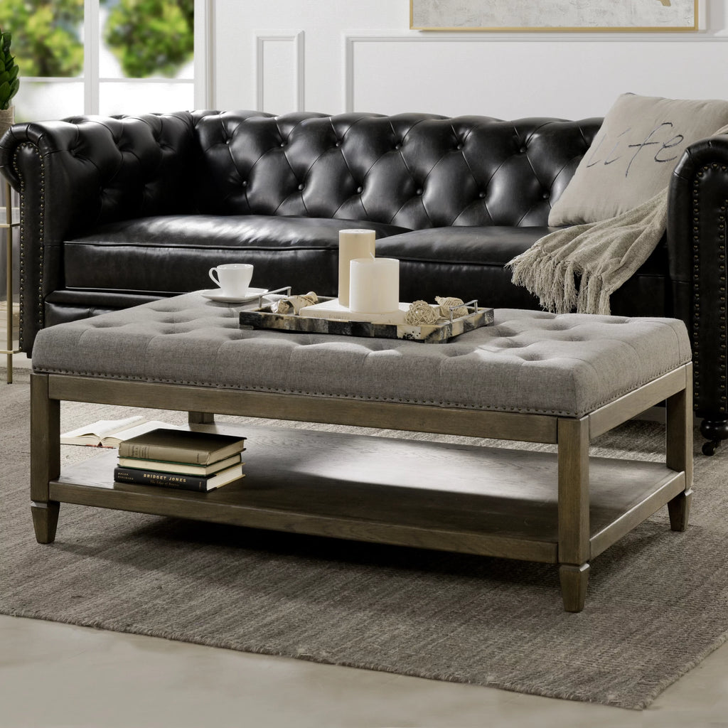 Heathered Grey Tufted Storage Ottoman U6207