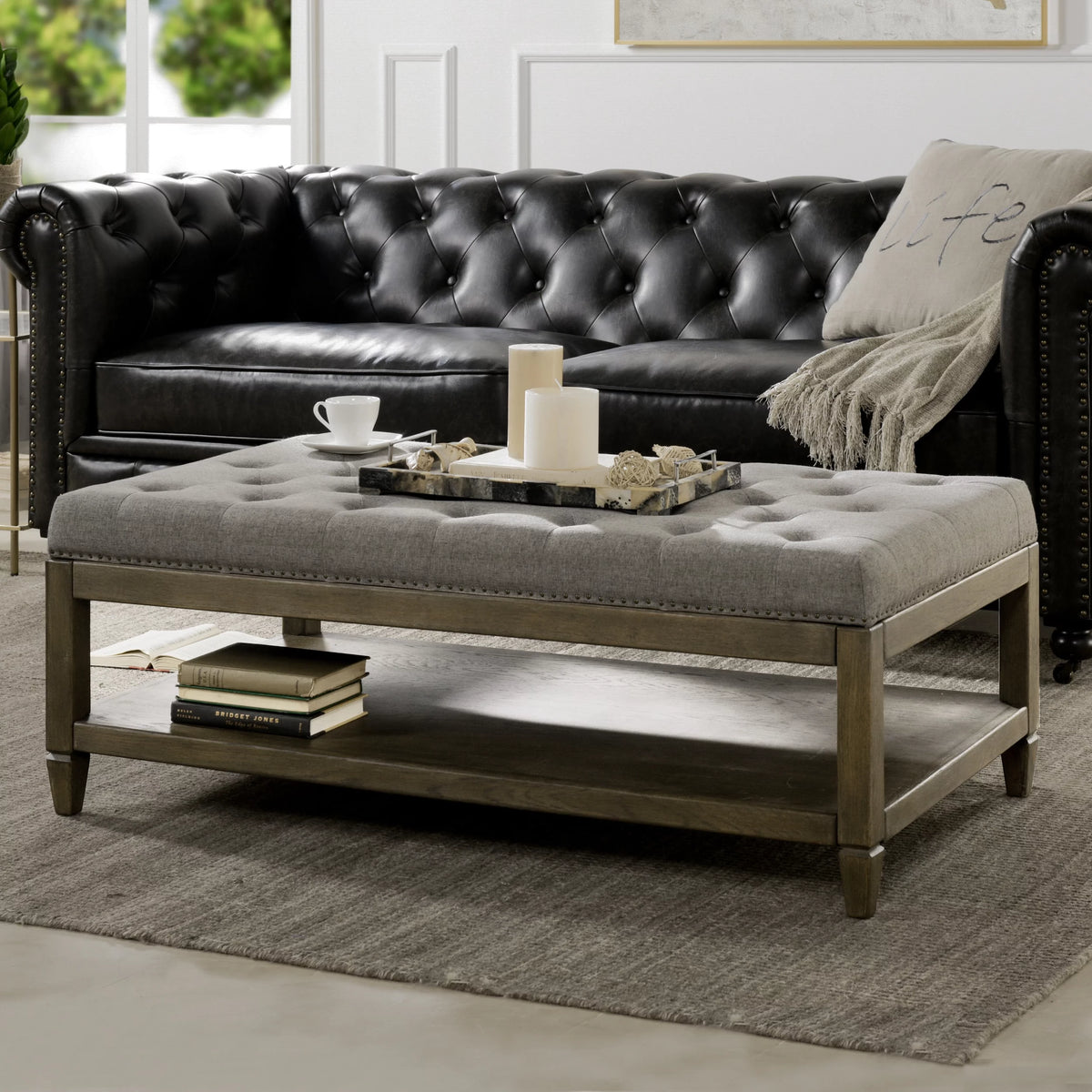 Heathered Grey Tufted Storage Ottoman U6207