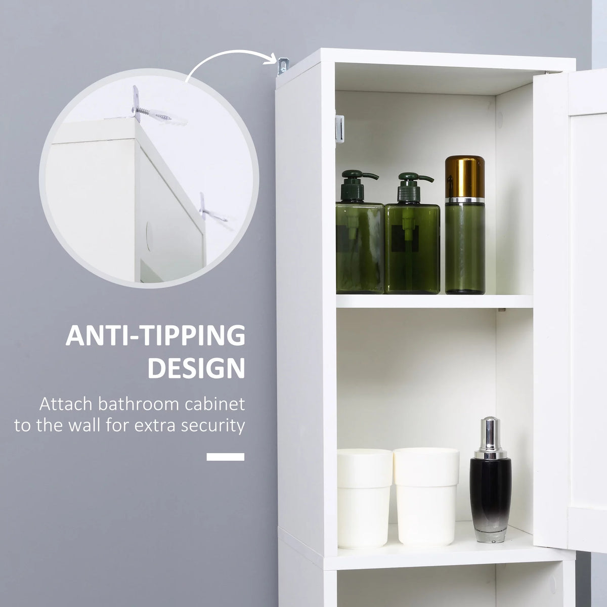 Tall White Wooden Bathroom Storage Cabinet with Mirror U6492