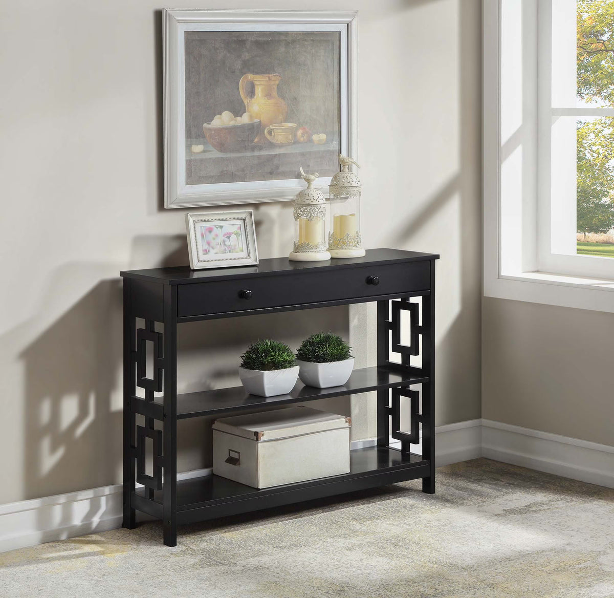 One-Drawer Console Table in Black Wood Finish X6635