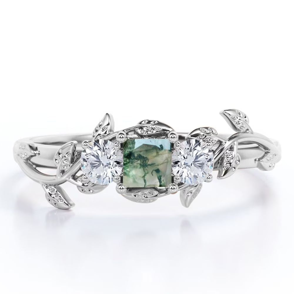 18K White Gold Plating over Silver Three Stone Engagement Ring C40300