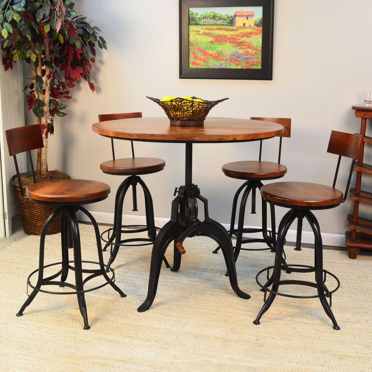 34" Brown and Black Adjustable Stool with Curved Back A1280