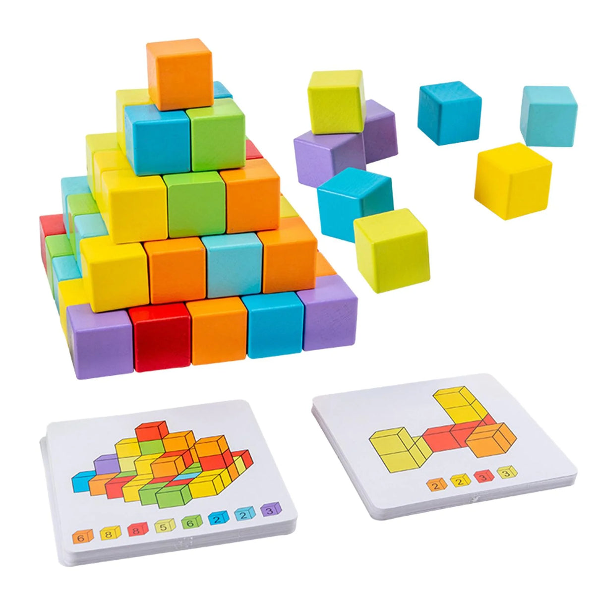Wooden Building Blocks Stacking Game with Cards Sensory Toys E1343