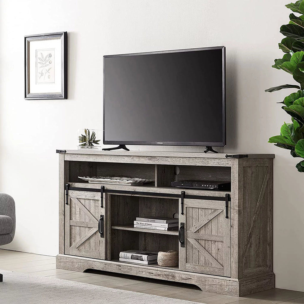 60-Inch Sliding Barn Door Wooden TV Stand V24861