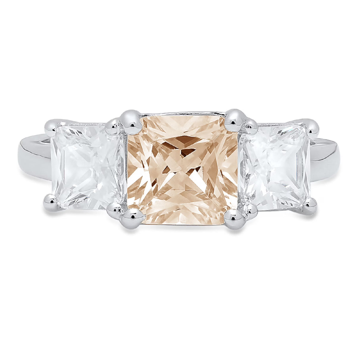 Champagne Simulated Diamond 18k White Gold 3 Stone Ring F325