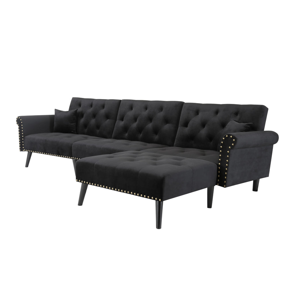 Velvet Convertible Sleeper Sectional Sofa Y311132