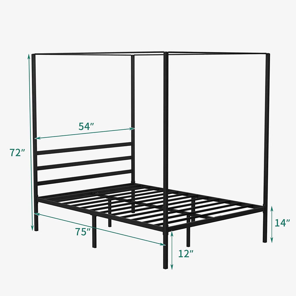 Metal Canopy Platform Bed with Headboard Black Full Size Y9920