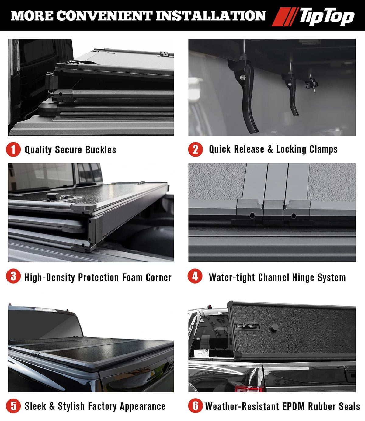 Tri-Fold Hard Tonneau Cover Truck Bed FRP On Top F48661