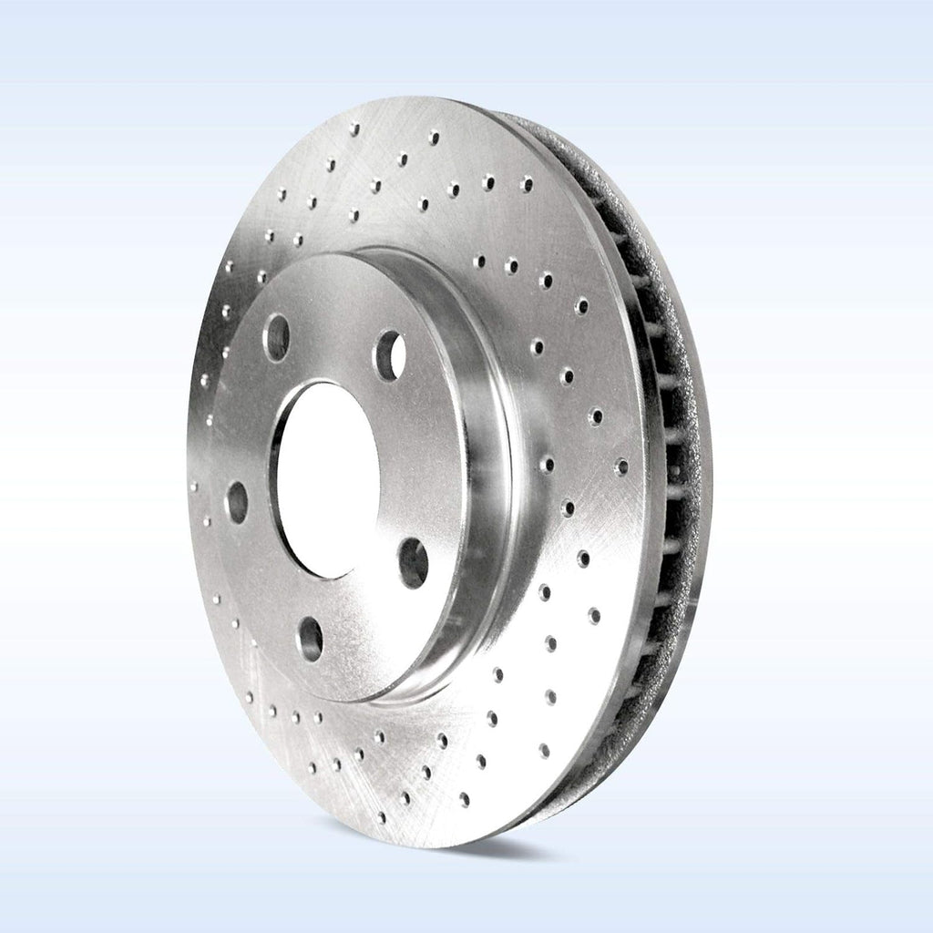 Rear Silver Zinc Cross Drilled Brake Rotors Kit + Semi-Metallic Brake Pads C327
