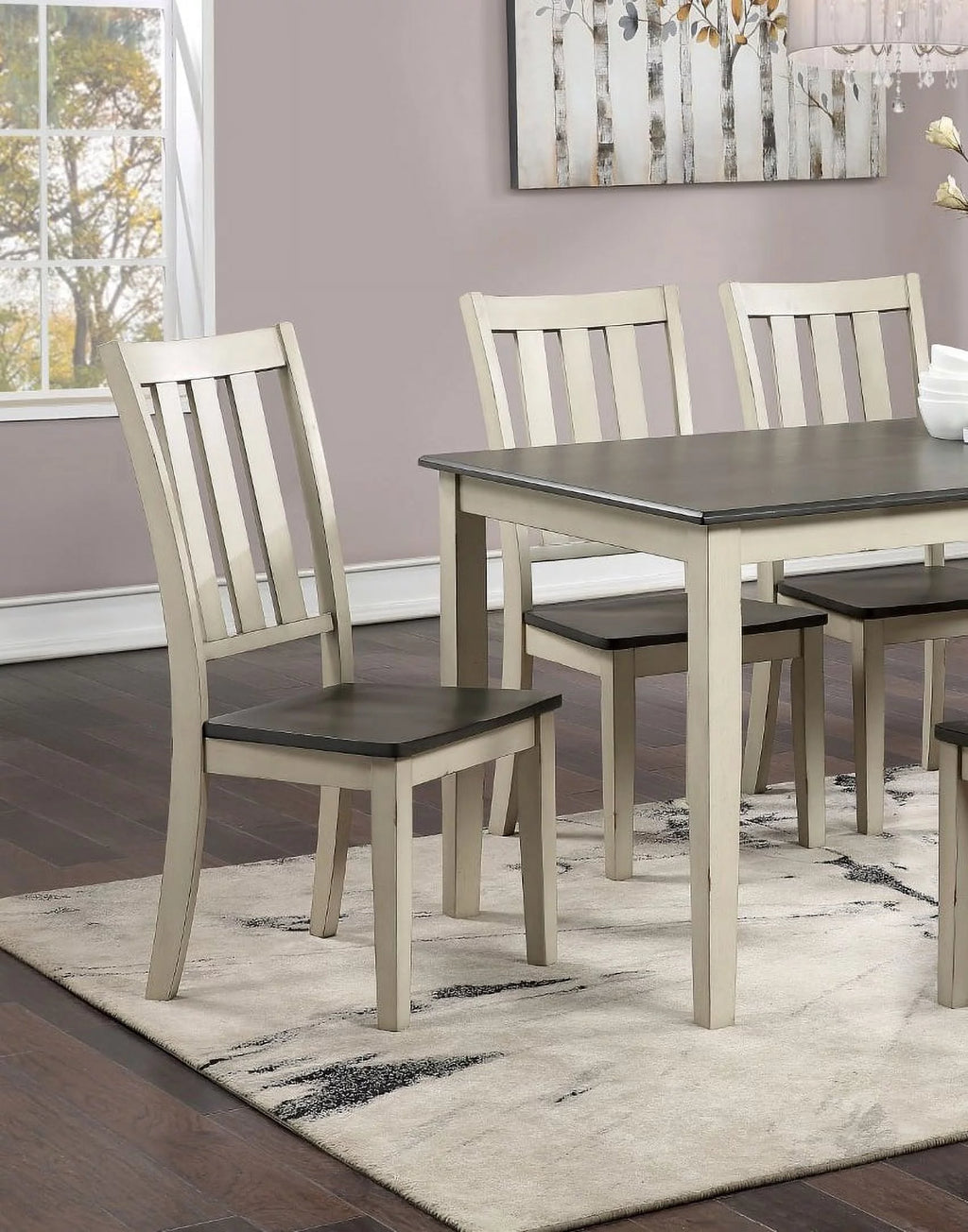 Antique White Gray 7pc Solid Wood Dining Table and 6 Side Chairs Z39306