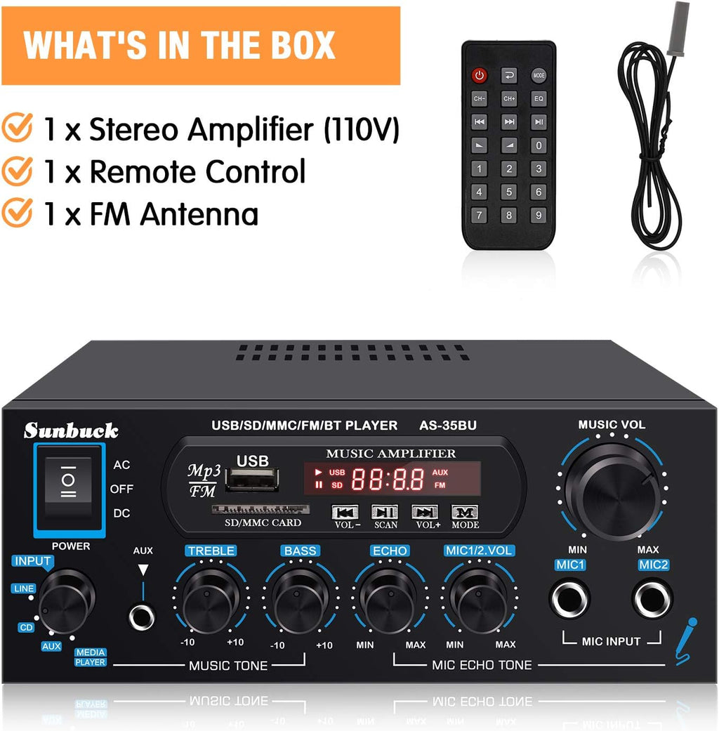 200W Wireless Bluetooth Stereo Amplifier Receiver with USB FM Radio Remote Control X73112