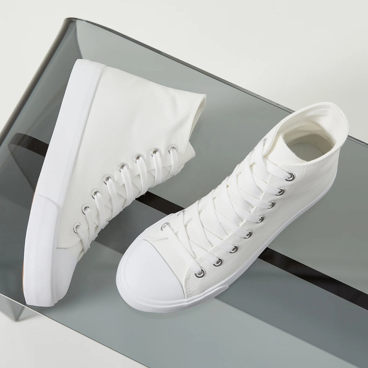 Off-White Canvas High Top Lace-Up Sneakers M75156