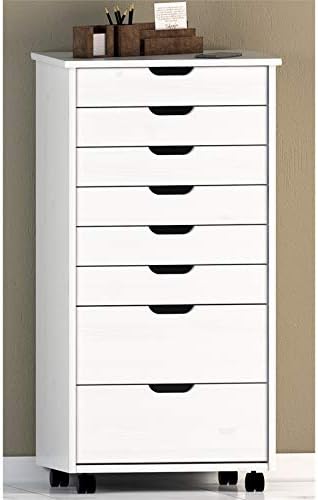 White Wash Eight Drawer Rolling File Cabinet Dresser I671
