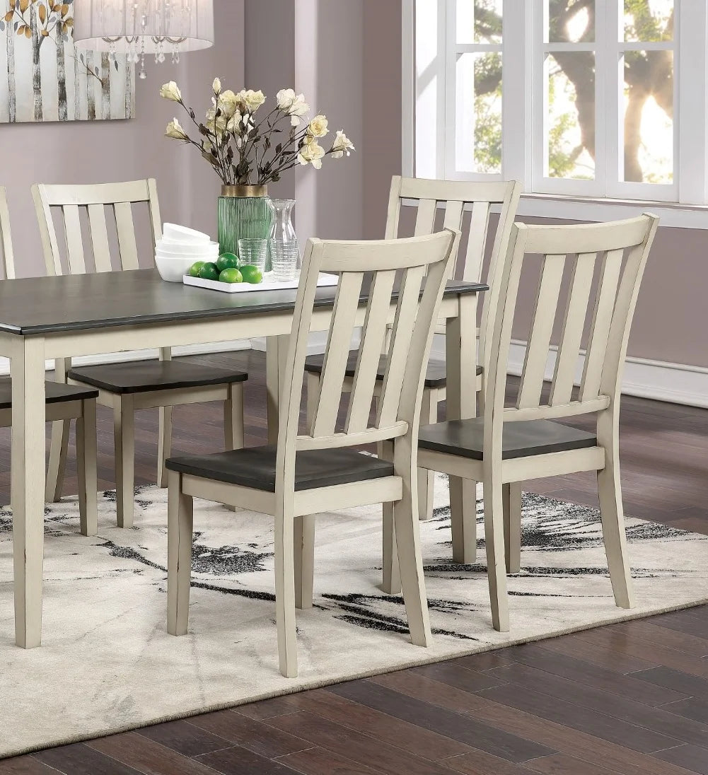 Antique White Gray 7pc Solid Wood Dining Table and 6 Side Chairs Z39306