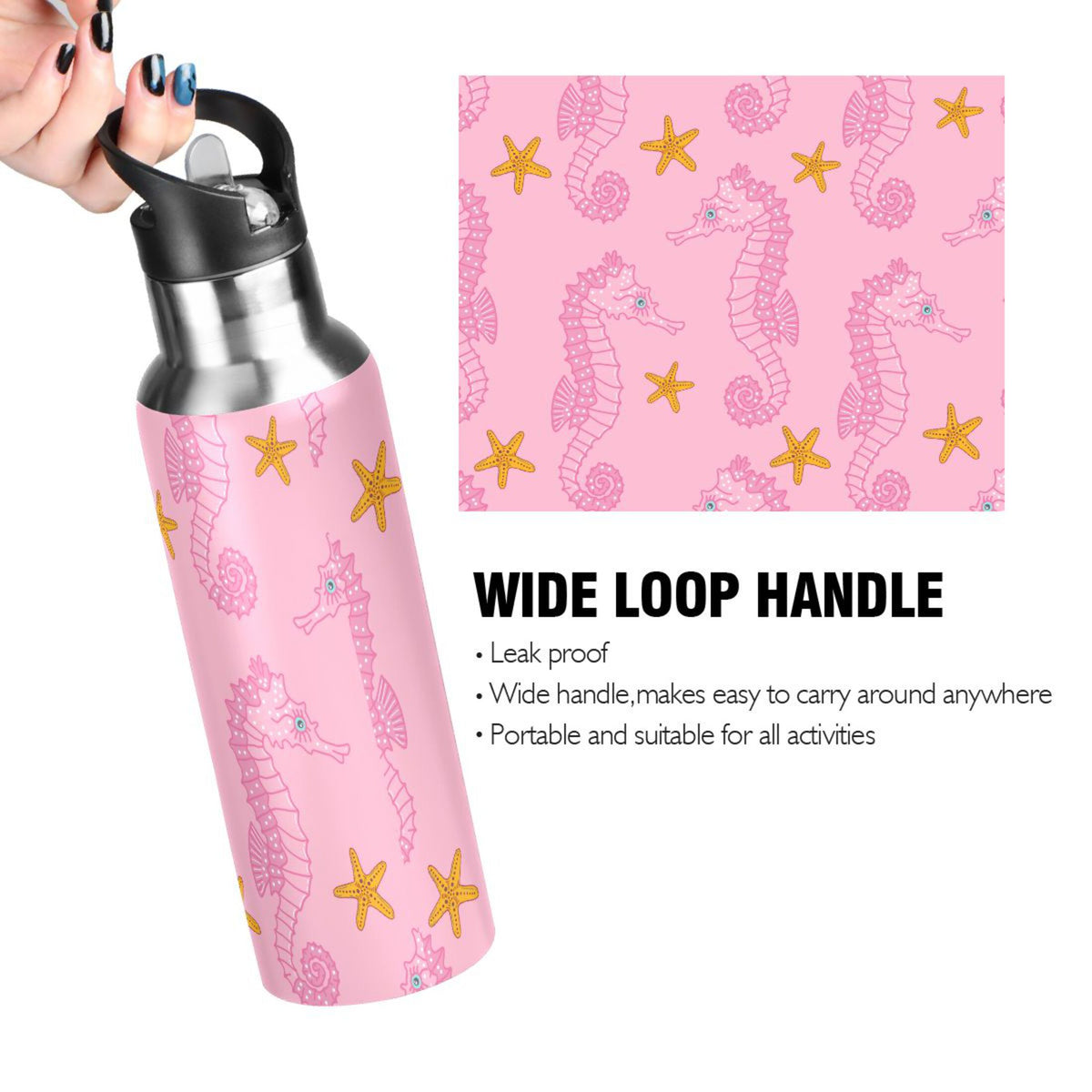 Pink Seahorse Starfish Stainless Steel Insulated Water Bottle C995875