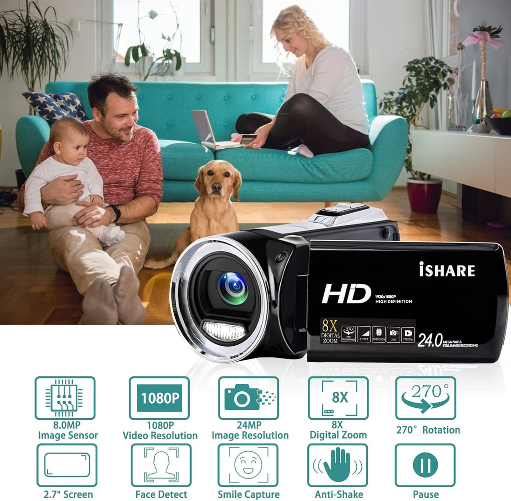 FHD 1080p Vlogging Camera Recorder 2.7 Inch 270 Degree Rotation LCD Video Camera, Pack of 2 X78739