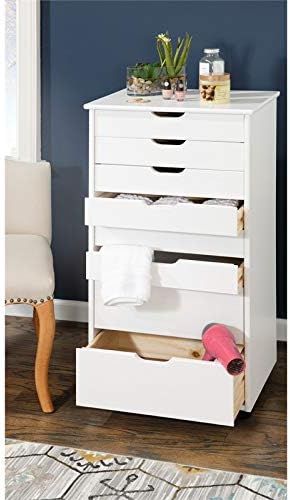 White Wash Eight Drawer Rolling File Cabinet Dresser I671
