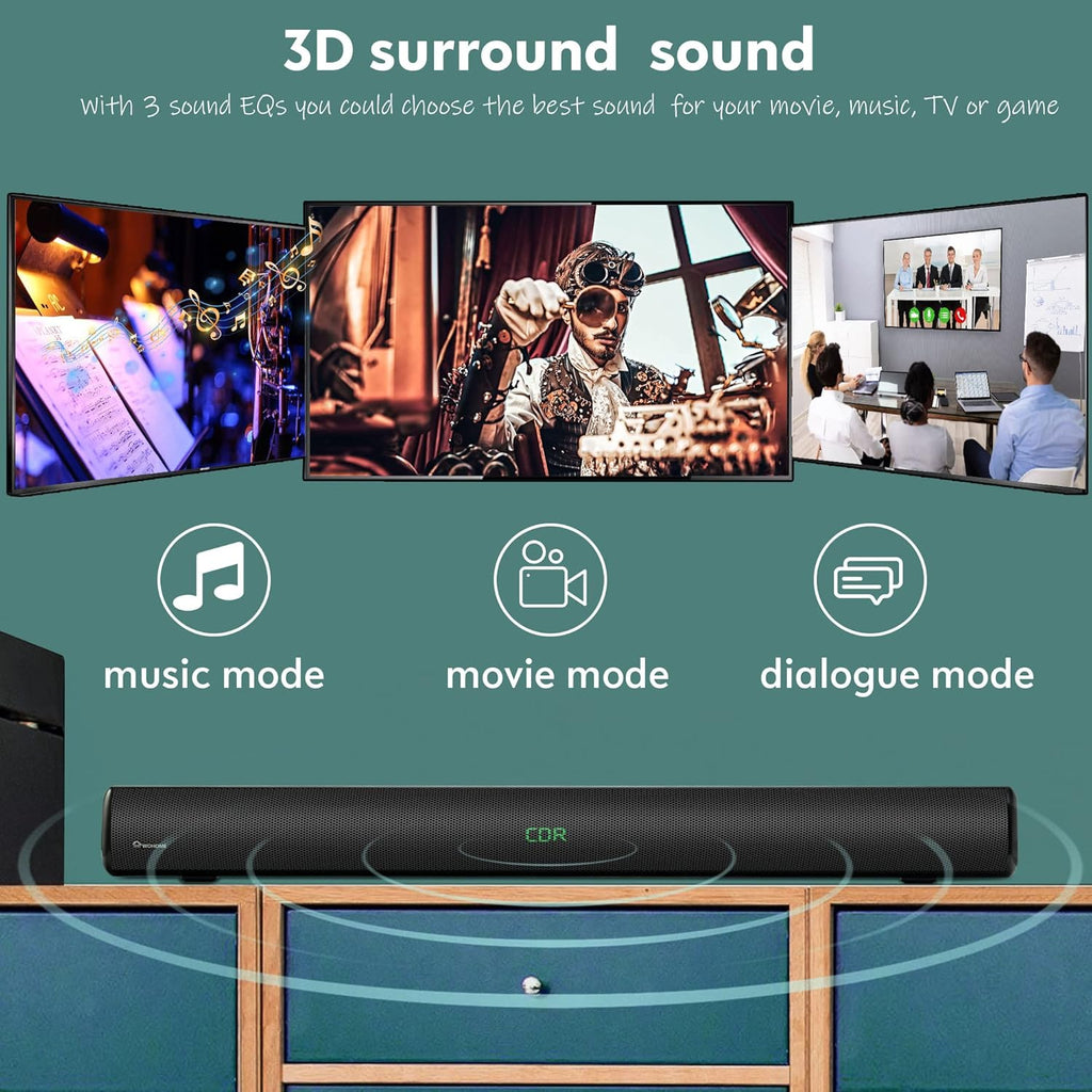38 Inch 100W Soundbar with 6 Speakers, LED Display, Bluetooth 5.0, Optical, AUX, USB Input, 110 dB 3D Surround Sound L380039