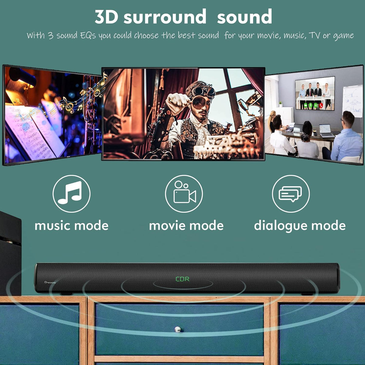 38 Inch 100W Soundbar with 6 Speakers, LED Display, Bluetooth 5.0, Optical, AUX, USB Input, 110 dB 3D Surround Sound L380039