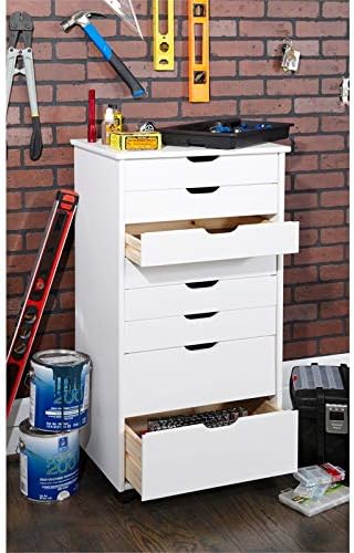White Wash Eight Drawer Rolling File Cabinet Dresser I671