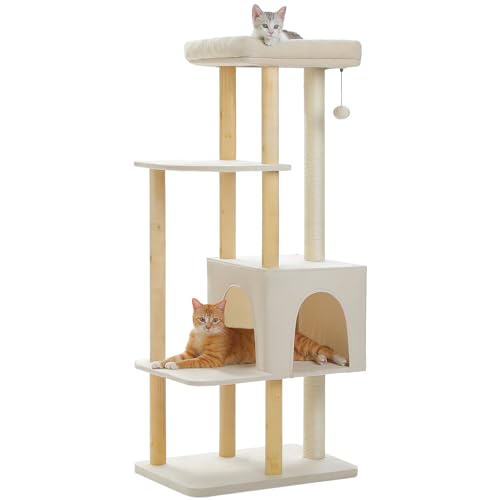 73 Inches Tall Wooden Cat Tree with Hammocks and Scratching Posts I48297