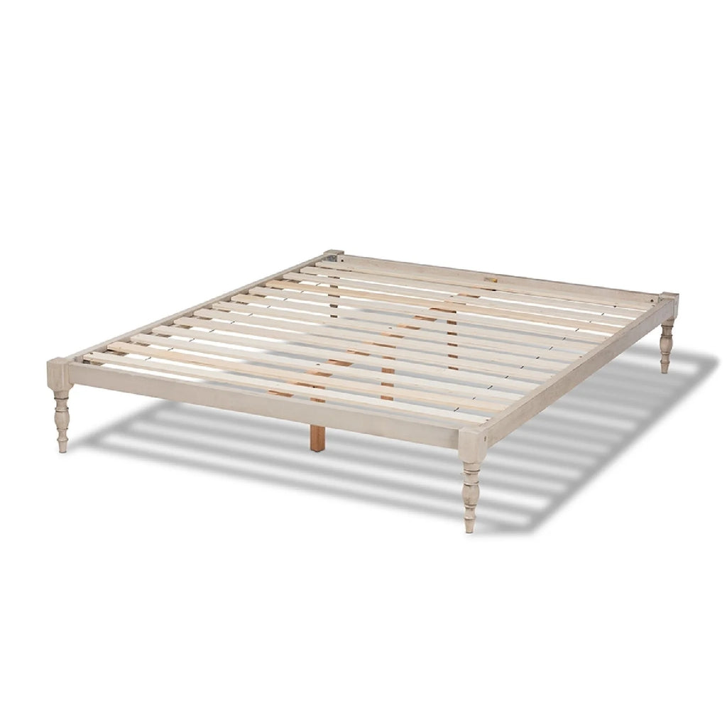 Antique White Wood King Size Platform Bed Frame N162