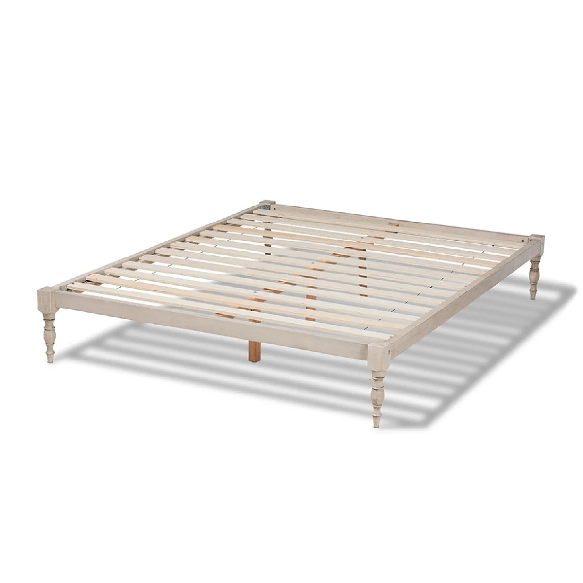 Antique White Wood King Size Platform Bed Frame N162