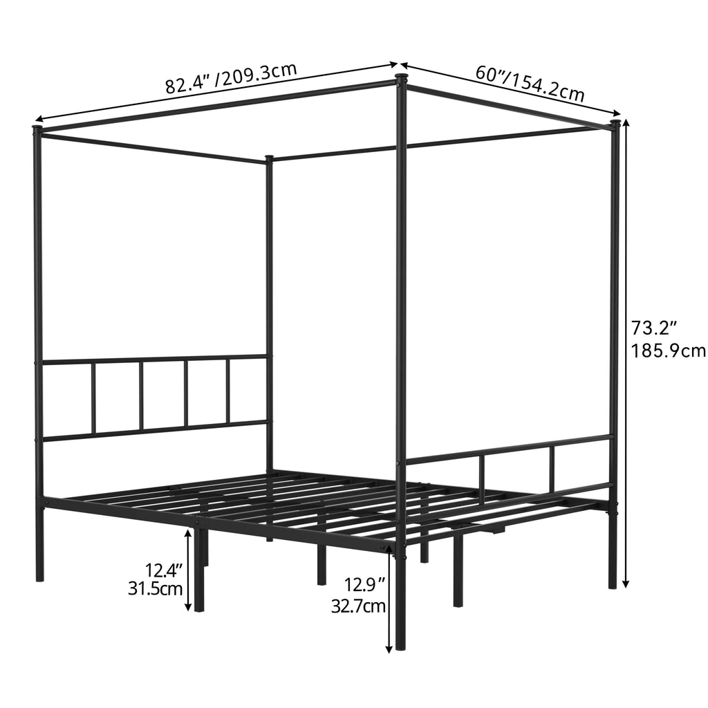 Queen Size Black Metal Canopy Bed Frame with Headboard I3053