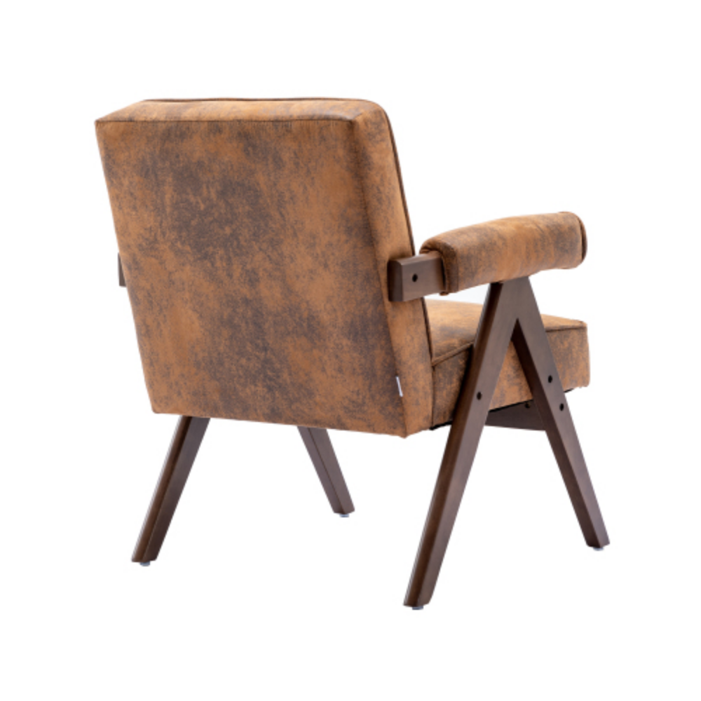 Mid-Century Modern Accent Chair with Solid Wood Armrest and Feet A53527