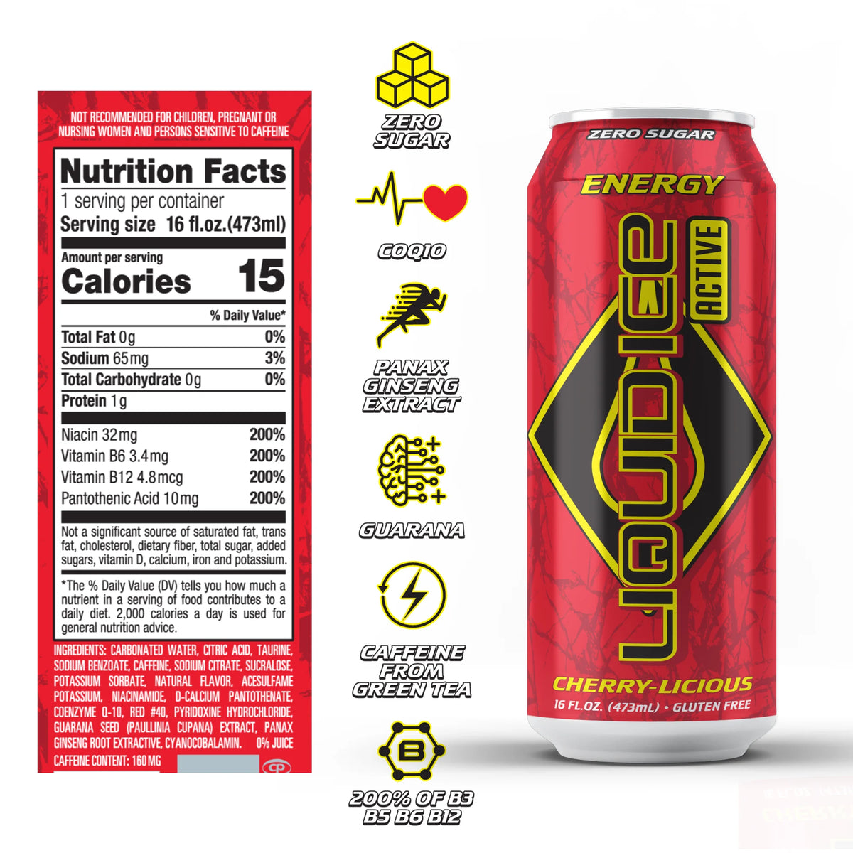Cherry-Licious Energy Drink, 16 Oz Cans (12 Pack) G557