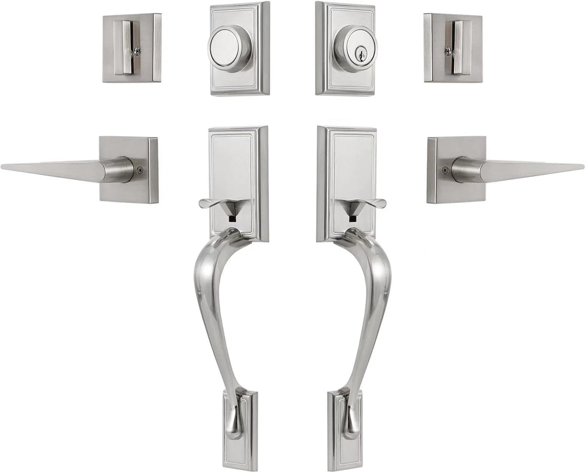 Front Door Handle Set with Lock, Satin Nickel Pack of 2 M3316