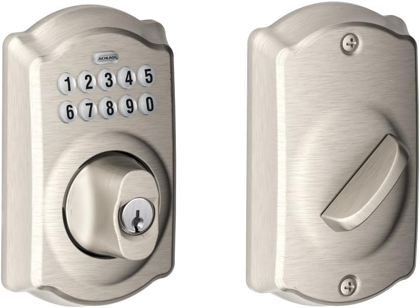 Satin Nickel Keypad Deadbolt and Front Entry Handleset with Lever E866228