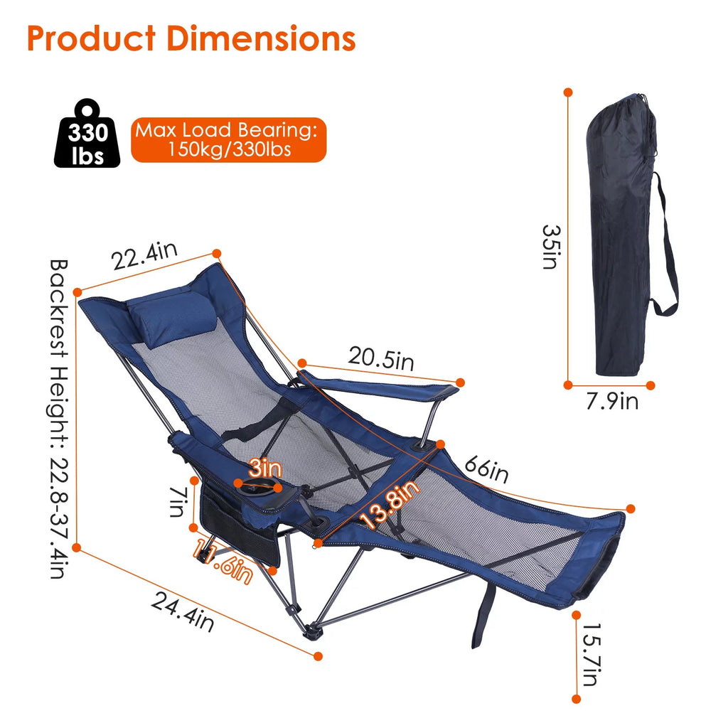 Heavy Duty Steel Reclining Camping Chair with Cup Holder X2846
