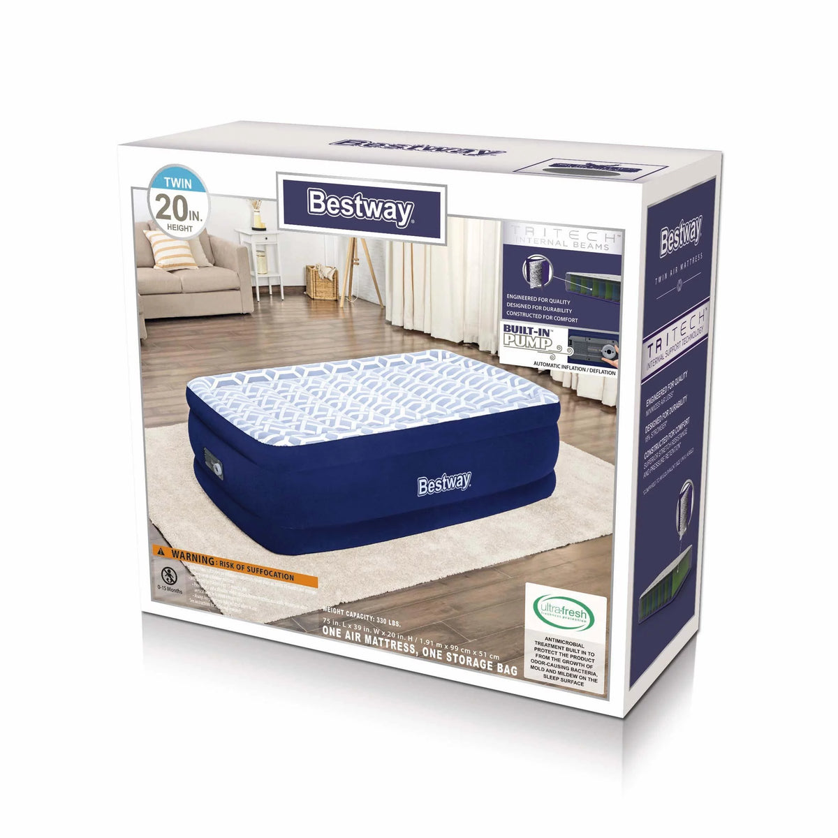 20" Twin Air Mattress with Built-in Pump W9112