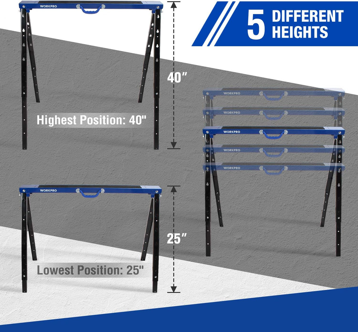 Portable Folding Sawhorse, 1000 lb. Weight Capacity, 2 Pack L34340