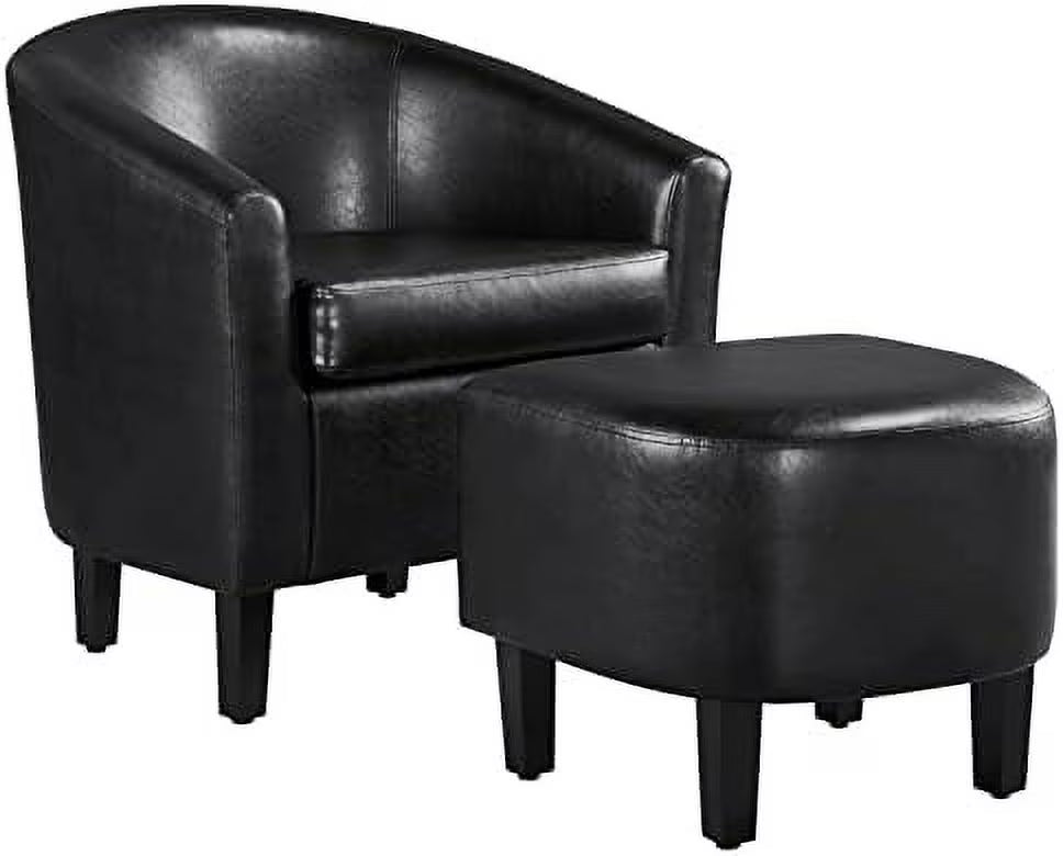 Black PU Leather Barrel Accent Chair with Ottoman Q38995