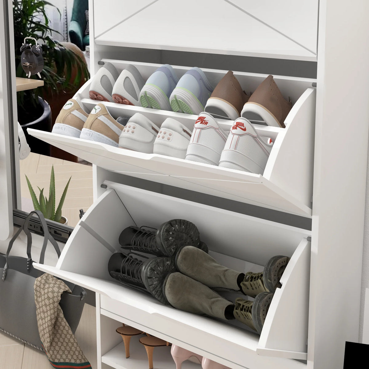 White 3 Flip Drawer Shoe Cabinet S208452